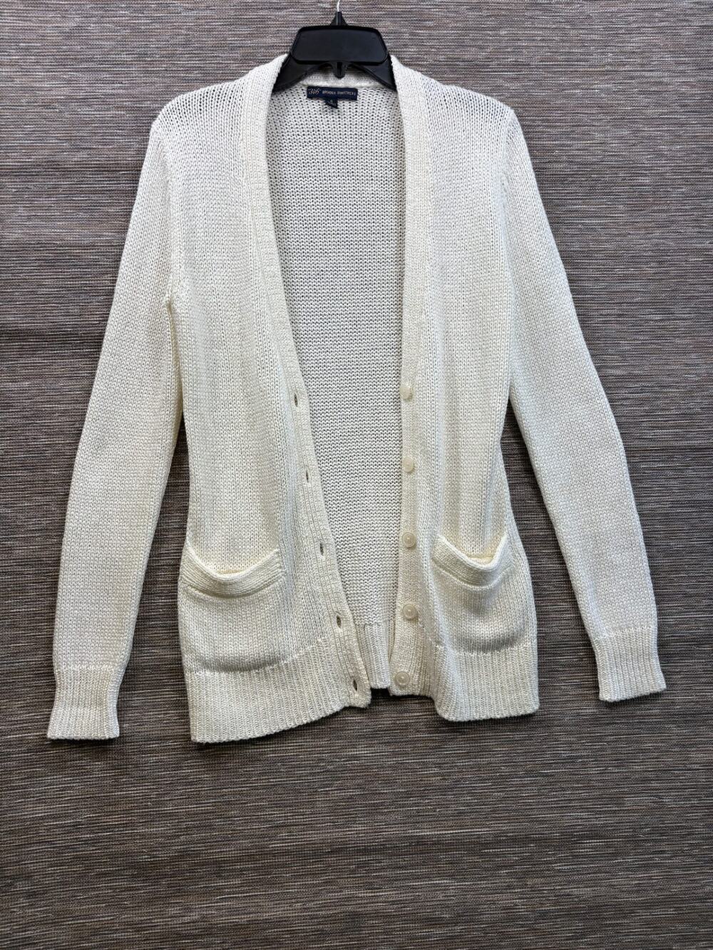 Brooks Brothers Knit Cardigan Sweater Womens Size S Ivory Long Sleeve Pockets